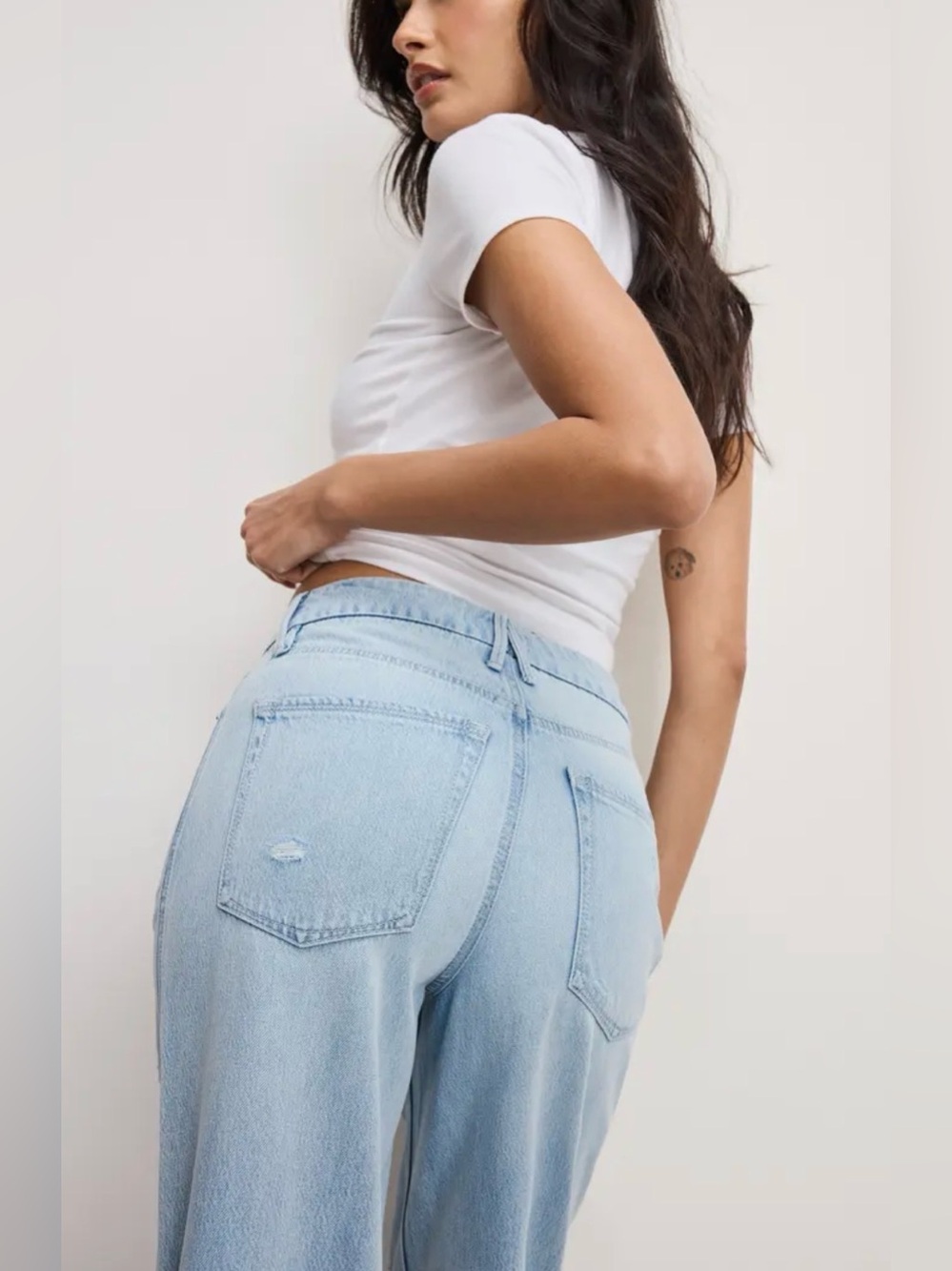 Good American Good Skate Fray Hem Crop Wide Leg Jeans - Sz. 0 - Picture 4 of 7